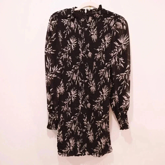 Dynamite | Floral  Dress With Ruching And Sheer Balloon Sleeves | Size Medium - Picture 3 of 5